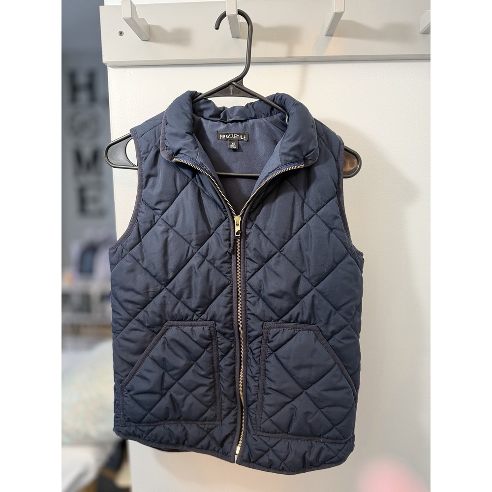 J Crew Mercantile Quilted Vest XS Blue Womens Mock Neck Zip Pockets F057 - Picture 4 of 4